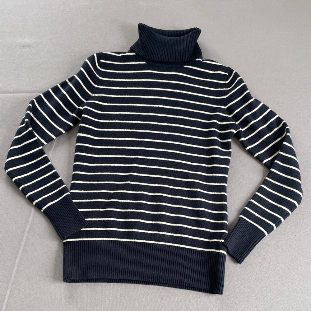 Navy & White Striped Turtleneck Sweater